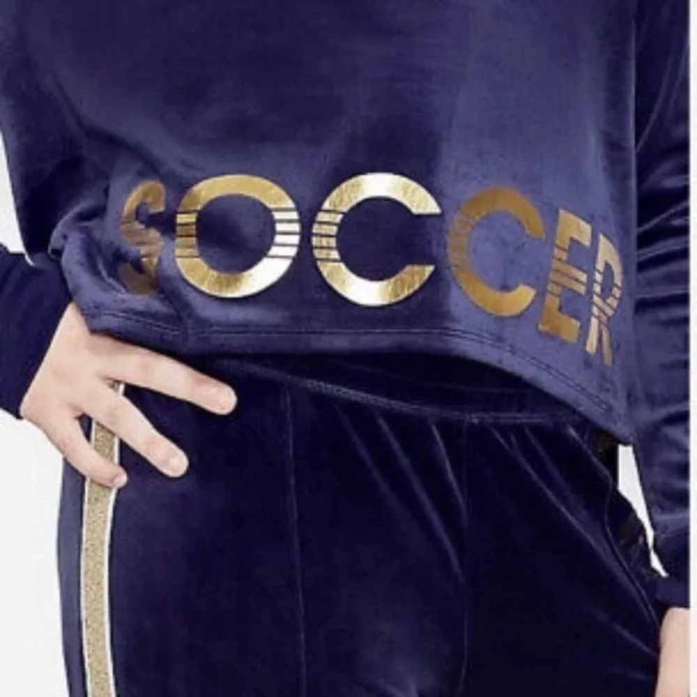 Justice Velour Glitter Stripe Soccer Sports Sweatshirt Blue - Picture 3 of 6